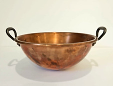 ~Stunning Antique French? Heavy Copper Bowl Brass Thick Handles Rolled Edge 11