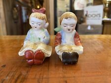 Vintage Seated Reading Boy And Girl Salt And Pepper Shakers Set Occupied Japan picture