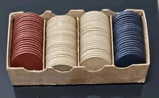 Antique Early 1900s Lot of 88 Clay Poker Chips: 48 White, 19 Red, 21 Blue picture