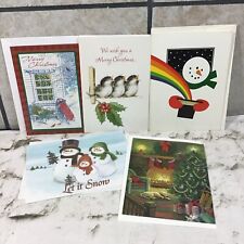 Vintage Holiday Christmas Cards Assorted Lot Of 5 Snowmen Sled Holly Berries picture