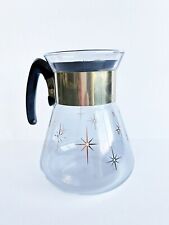 Vintage Corning MCM Glass Atomic Starburst Gold Coffee Pot Carafe Lid 6 Cup picture
