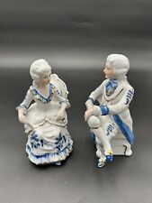 Vintage Deville Colonial Blue & White Porcelain Gold Gentleman & Lady Taiwan 7in picture