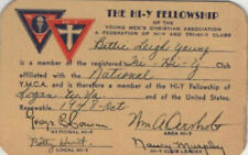 1948 Hi-Y Fellowship YMCA Logan, West Virginia Bettie Young Membership Card picture