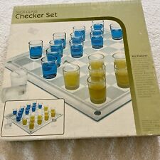 Checkers Bar Shot Glasses On Glass Board Set of 26; 13 Clear & 13 Frosted Cups picture