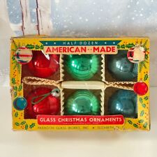 Vintage Paragon Glass Bulbs Christmas Ornaments Red Green Blue Large 6pc in box picture