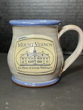 Deneen Pottery Mug Mount Vernon George Washington Blue Rim Round Belly Stoneware picture