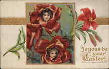 Easter Fantasy Pretty Women Flower Head Girls c1910 Vintage Postcard picture