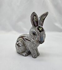 Vintage Cloisonne Bunny Rabbit White With Flowers 4