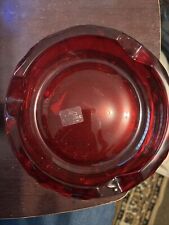 VTG Viking Glass Ruby Red 6-1/4” Ashtray Diamond Cut Point Octagon Shape MCM picture