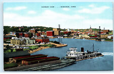 Dubuque Iowa Harbor Ferry River Rail Terminal Freight Barges Postcard F11 picture