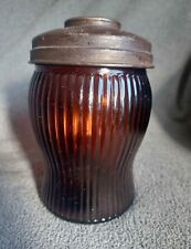 Vintage 1950s Dun-Rite Dark Brown Amber Pebbled Glass Humidor W/Metal Lid picture
