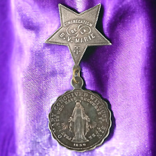 Antique Congregation De La B.V. MARIE Catholic Religious Pendant Star Medal Pin picture