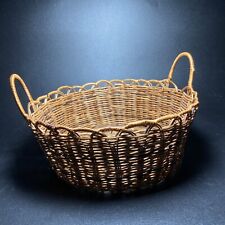 Vintage ? Wicker Basket Round Handled French Country Boho Woven  picture