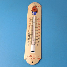 Vintage Smokey Sign - Forest Fires Service Pump Ad Sign on Porcelain Thermometer picture
