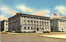 Missoula MT US Post Office Federal Building 1940s Autos Linen postcard JP3 picture