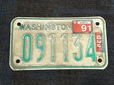 1976-1986 1991 SEP Washington State Motorcycle License Plate Green White 091134 picture