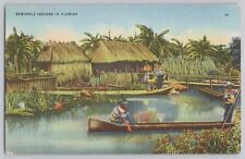 Postcard Seminole Indians in Florida Boat Hut picture
