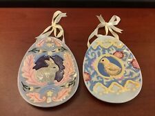 (2) MWW Market~Egg Shaped~Majolica Inspired~Rabbit/Yellow Chick~Wall Hangings~ picture