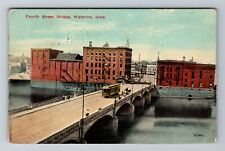 Waterloo IA-Iowa, Fourth Street Bridge, c1913 Antique Vintage Souvenir Postcard picture
