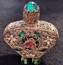 19th Century Antique Ormolu Green stone embroidery insert Perfume Bottle 2 1/2
