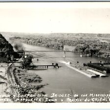 c1940s Prairie du Chein, WI Marquette, IA Mississippi River Bridge Tow Boat A211 picture