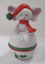 Vintage Russ Berrie White Christmas Mouse Ball Trinket Box #2460 picture
