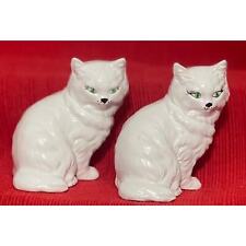 Set of 2 White Ceramic Cats with Green Eyes picture