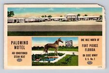 Fort Pierce FL-Florida, Palomino Motel, U.S. Highway 1, Vintage c1952 Postcard picture