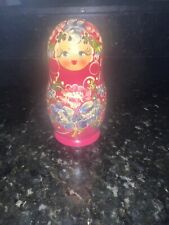 VTG Traditional Red and Green Russian Nesting 5 Doll  Wooden 6” Tall picture