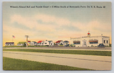 Wilson's School Bell Tourist Court DE Postcard, Rt. 40 Classic Cars Motel Cabins picture