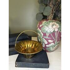 Vintage Brass Basket W/ Braided Handle Country/Cottage Decor picture