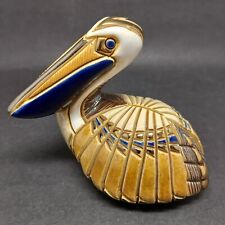 Artisan De Rosa Rinconada Ceramic Pelican Figurine Blue Gold Accent picture
