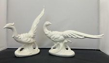 Pair of White Crackle MCM Vintage Royal Copley Porcelain Pheasant Figurines FS picture