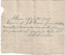 Ithaca NY Handwritten Receipt JB Frees from A Robinson for Hyde Lot 1897 Antique picture
