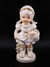 Vintage Girl with Basket White with Gold Trim TII Wayzata Minnesota Japan picture