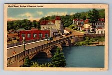 Ellsworth ME-Maine, Main Steet Bridge, Aerial, Antique, Vintage c1941 Postcard picture