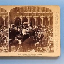 Stereoview Card 3D Real Photo C1900 Brussels Belgium Traditional Flower Market picture