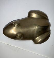 Brass Frog Paperweight Figurine, 5” Long, 2” Tall Unmarked w/Slight Dent on Back picture