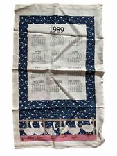 1989 Calendar Tea Towel VTG Cottage Core Country Ducks Geese Kitchen Home USA picture