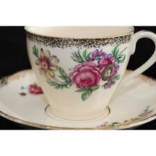 Vintage Floral & Gold Accents Teacup And Saucer Stamped In Blue JAPAN picture