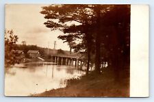 Boat House Bridge River Unidentified Location RPPC Postcard c.1903 picture