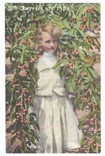 Cherries are Ripe Postcard Young Girl Cherry Tree Unused Edw Mitchell 1911 picture