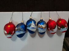 Vintage Mouth Blown Christmas Ornaments Hand Painted Red & Blue Made In Ukraine picture