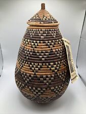 Zulu Baskets Handmade Traditional Storage w/ Lid African 12” Original Tag 1996 picture