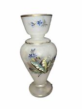 Vintage Victorian White Frosted Glass Lily Of The Valley Hand Painted Vase picture