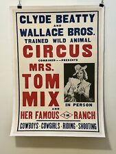 Original 1943 Mrs. Tom Mix Beatty Circus Poster - 30