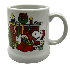 Vintage 70s 1978 Charlie Brown Snoopy Woodstock Christmas Holiday Coffee Mug Cup picture