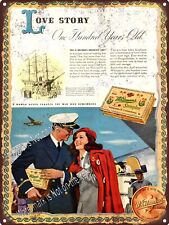 1942 WHITMAN'S SAMPLER 100 Years Old Sailor Girl Metal Sign 9x12
