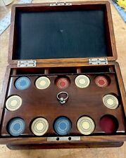 VINTAGE ANTIQUE CLAY POKER CHIP SET IN ORIGINAL BOX CASE VERY RARE picture