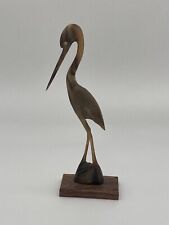 Vintage Crane Egret Heron Bird Carved Horn Smooth Figurine Wooden Stand 8” picture
